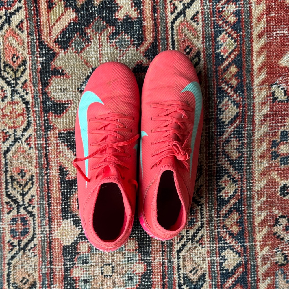 Pink and Teal Soccer Cleats